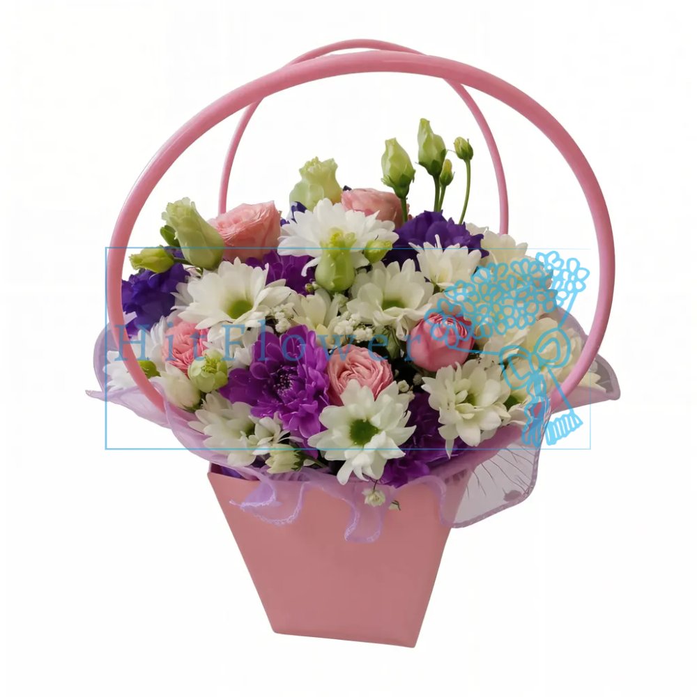 Цветочная композиция из Розы, Хризантемы и Лизиантусы